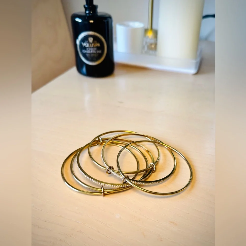 Kate Spade Gold and White Crystal Stacked Bangle Bracelet - Picture 2 of 5